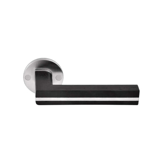TWO PBL22/50 sprung lever handle on rose satin stainless steel/oak wood black in Black Oak / Satin Stainless Steel