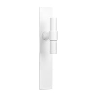 Pair of Formani ONE T-Lever 20Ø on rectangular backplates, featuring sleek modern door handle design in brushed metal finish.