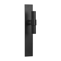 Pair of Formani ONE T-Lever 20Ø on rectangular backplates, modern door handles with sleek design and polished finish.