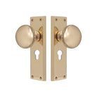 Victorian Knob Lock - Euro 48mm in Unlacquered Brass