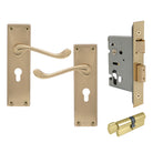York Square Longplate - Euro Locking Set in Unlacquered Brass