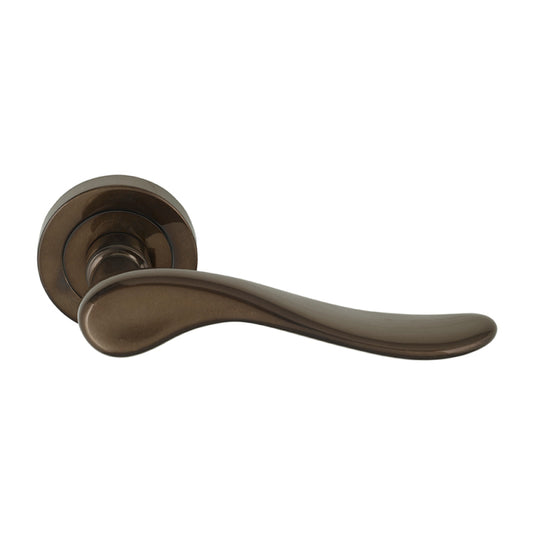 Haven 52mm Round Rose Lever Set in Antique Bronze
