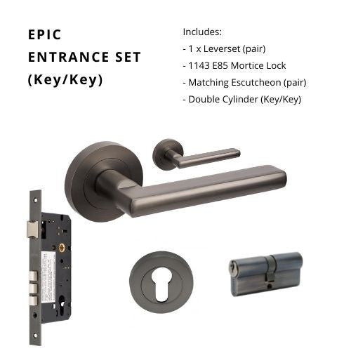 Epic Entrance Set - includes 10020, 1143, 9035 & 1147 (70mm Key/Key) in Graphite Nickel