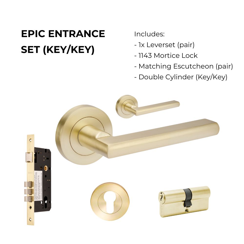 Epic Entrance Set - Includes 10020, 1143, 7020.2 & 1147 (70mm Key/Key) in Satin Brass