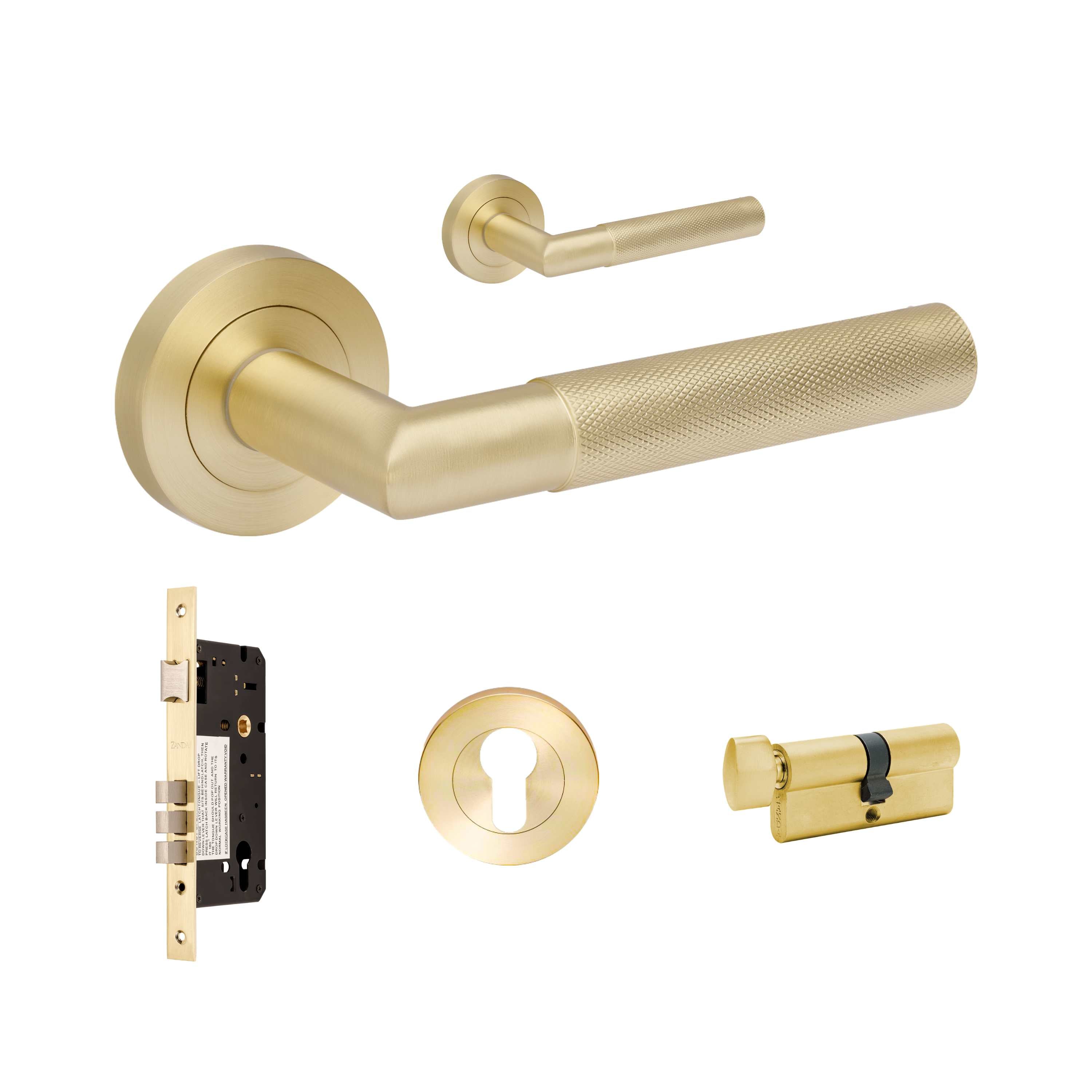 Vertex Entrance Set - includes 10070, 1143, 7020.2 & 1148 (70mm Key/Turn) in Satin Brass
