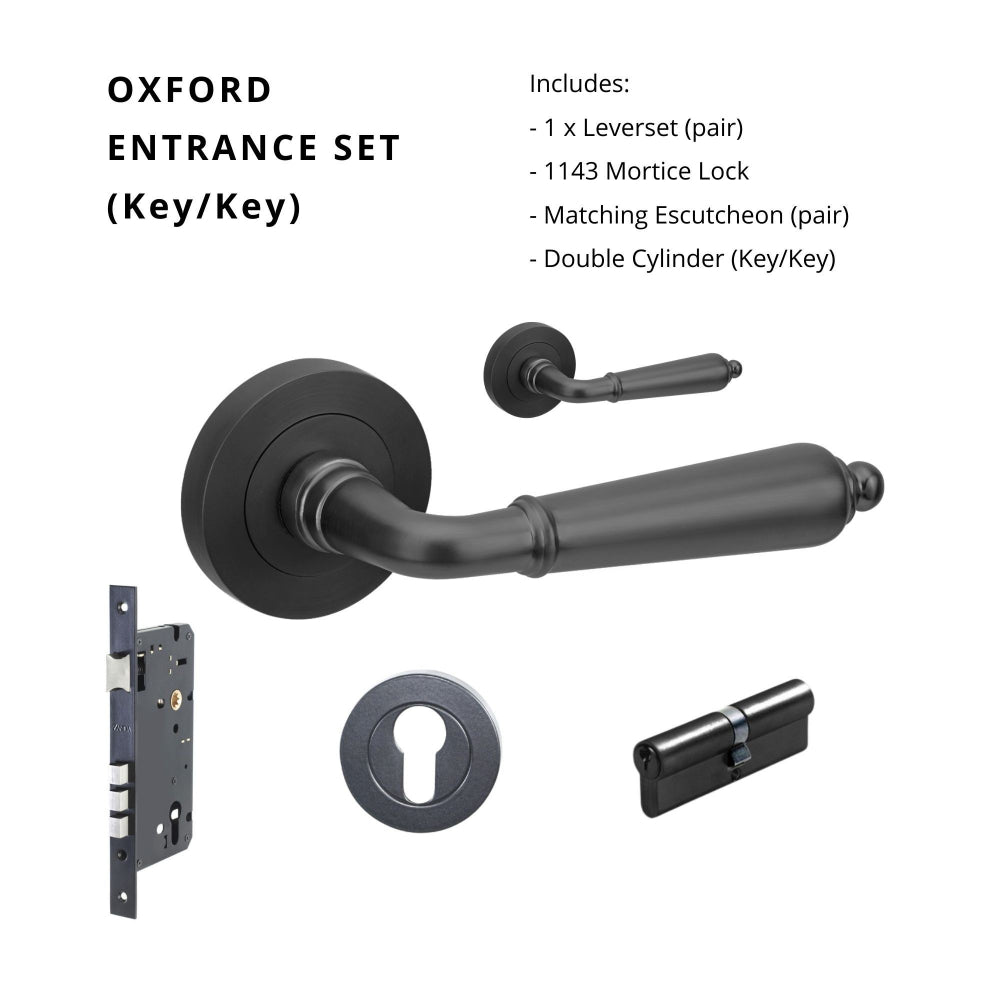 Oxford Entrance Set - Includes 10071, 1143, 7020.2 & 1121 (60mm Key/Key) in Black