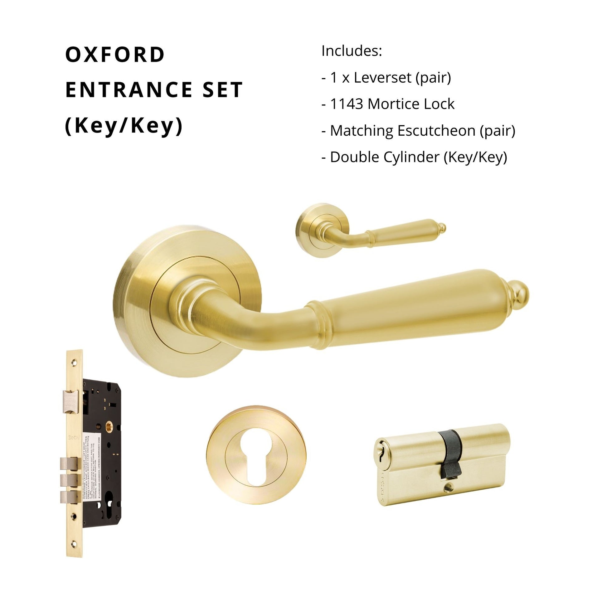 Oxford Entrance Set - Includes 10071, 1143, 7020.2 & 1121 (60mm Key/Key) in Satin Brass