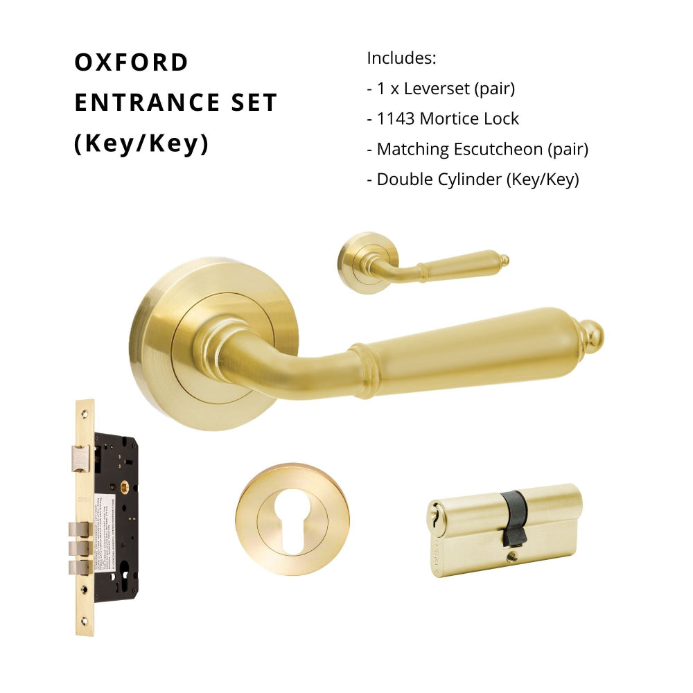 Oxford Entrance Set - Includes 10071, 1143, 7020.2 & 1147 (70mm Key/Key) in Satin Brass