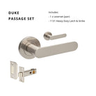 Zanda Duke lever set, front view showing sleek brass finish and modern design for stylish interior door hardware.