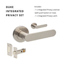 Close-up of the Zanda Duke Lever Set in brushed nickel finish, showing the elegant door handles and detailed design.