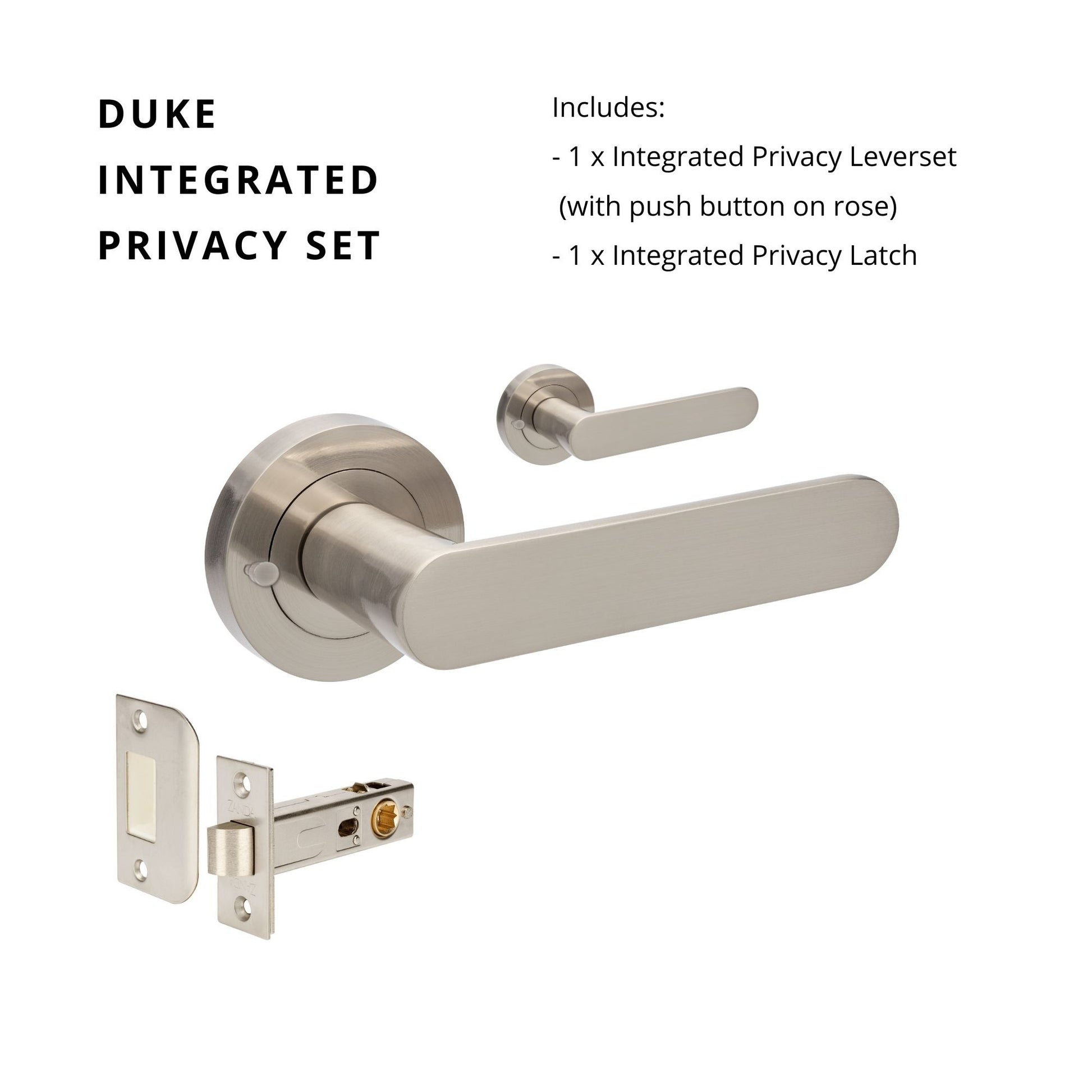 Duke Passage Set with Integrated Privacy, inc. Latch in Brushed Nickel