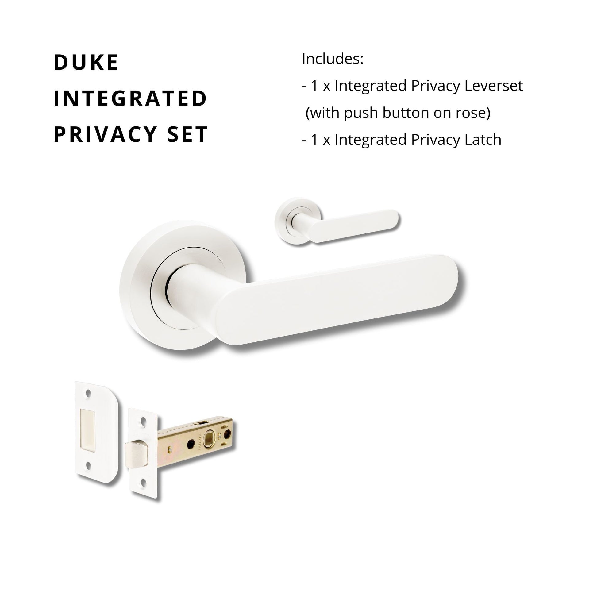 Duke Passage Set with Integrated Privacy, inc. Latch in White