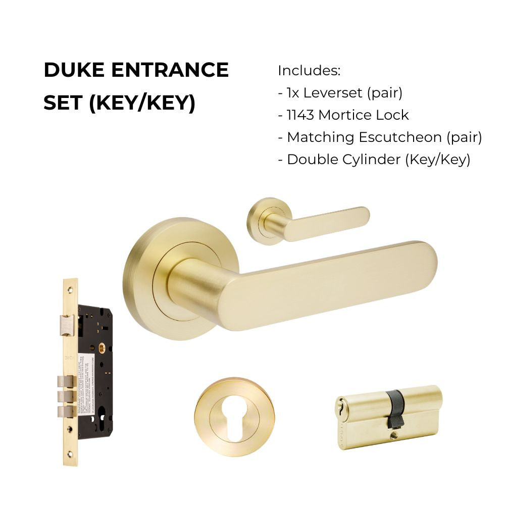 Duke Entrance Set - Includes 10020, 1143, 7020.2 & 1147 (70mm Key/Key) in Satin Brass