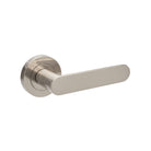 Zanda Duke lever set with polished brass finish, featuring modern door handles and matching latch hardware for interior doors