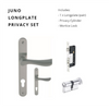 Juno Longplate Privacy Set, Inlcudes 1143 & 1128 Privacy Turn in Brushed Nickel