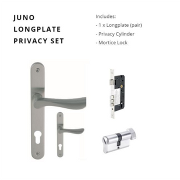 Juno Longplate Privacy Set, Inlcudes 1143 & 1128 Privacy Turn in Brushed Nickel