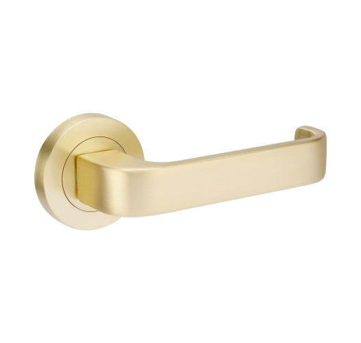 Streamline Round Rose Leverset in Satin Brass