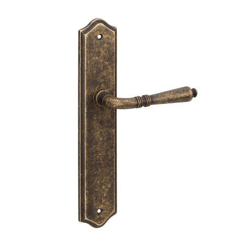 Balmain Long Plate Lever Set in Rustic Brass