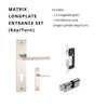 Matrix Longplate Entrance Set, Includes, 8131E85, 1143, 1122 (60mm Key/Turn) in Satin Chrome