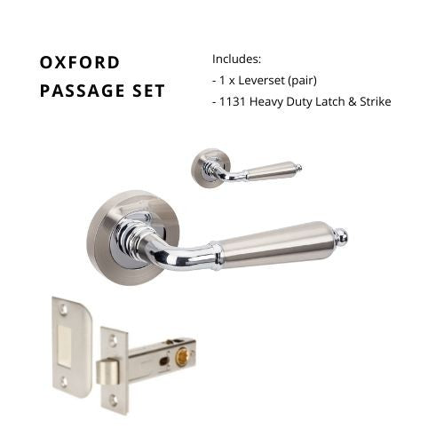Oxford Passage Set, Includes Latch in Brushed Nickel / Chrome Plated