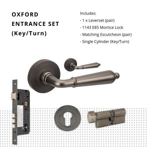 Oxford Entrance Set - Includes 10071, 1143, 7020 & 1148 (70mm Key/Turn) in Graphite Nickel
