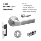 Qube Rose Entrance Set, Includes 7058, 1143, 7020 & 1148 (70mm Key/Turn) in Satin Chrome