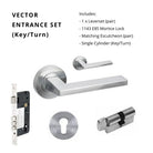 Vector Rose Entrance Set - includes 7106, 1143, 7020 & 1122 (60mm Key/Turn) in Satin Chrome