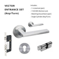 Vector Rose Entrance Set - includes 7106, 1143, 7020 & 1122 (60mm Key/Turn) in Satin Chrome