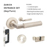 Zurich Rose Entrance Set, Includes 1143, 9349 & 1122 (60mm Key/Turn) in Brushed Nickel