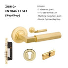 Zurich Rose Entrance Set, Includes 1143, 9349 & 1147 (70mm Key/Key) in Satin Brass