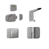 Lux Sera Kit SCP, Vis Pack - Contains: 3 x Moda RH Spring Hinges, 1 x Moda Lock & Indicator Set, 1 x Moda Bumper,   1 x Moda Hook & Universal Screw Fixings   in Satin Chrome