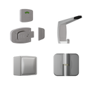 Lux Sera Kit SCP, Vis Pack - Contains: 3 x Moda RH Spring Hinges, 1 x Moda Lock & Indicator Set, 1 x Moda Bumper,   1 x Moda Hook & Universal Screw Fixings   in Satin Chrome