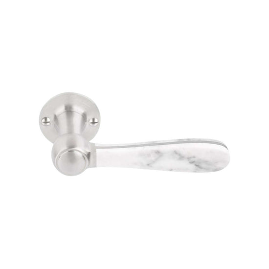 BOSCO LZ100MA-G sprung lever handle on rose satin stainless steel / Carrara marble  in Satin Stainless Steel / Carrara Marble