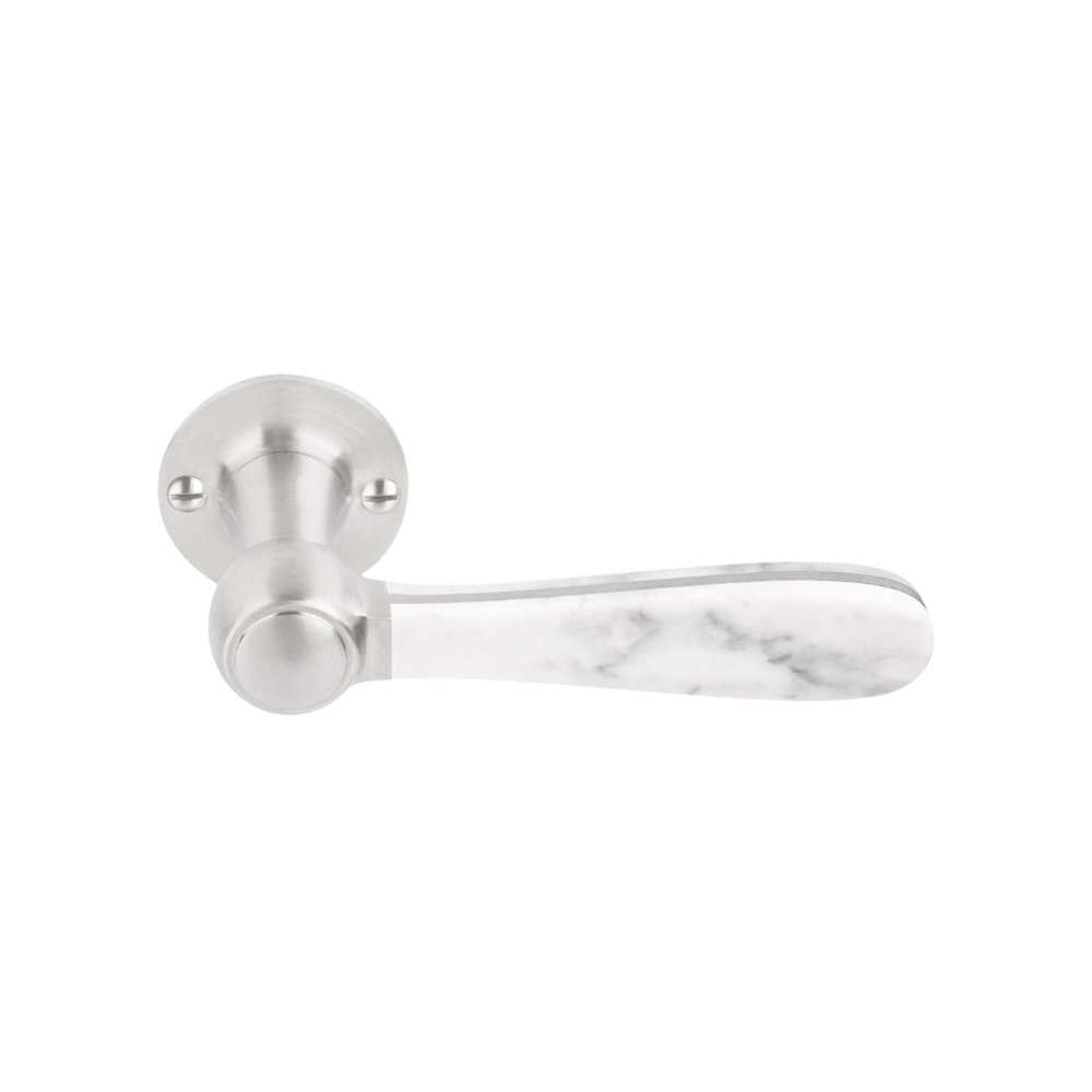 BOSCO LZ100MA-G sprung lever handle on rose satin stainless steel / Carrara marble  in Satin Stainless Steel / Carrara Marble