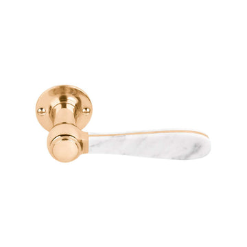 BOSCO LZ100MA-G sprung lever handle on rose brass unlacquered / Carrara marble  in Brass Unlacquered / Carrara Marble