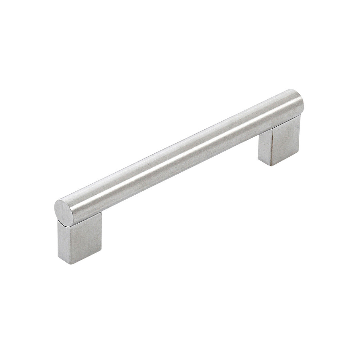 Stainless steel Momo Barletta cabinet pull handle mounted on a cabinet, featuring a sleek and modern design.