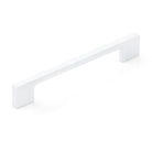 Momo LIVORNO cabinet pull handle in white finish with sleek, modern design mounted on a cabinet door.