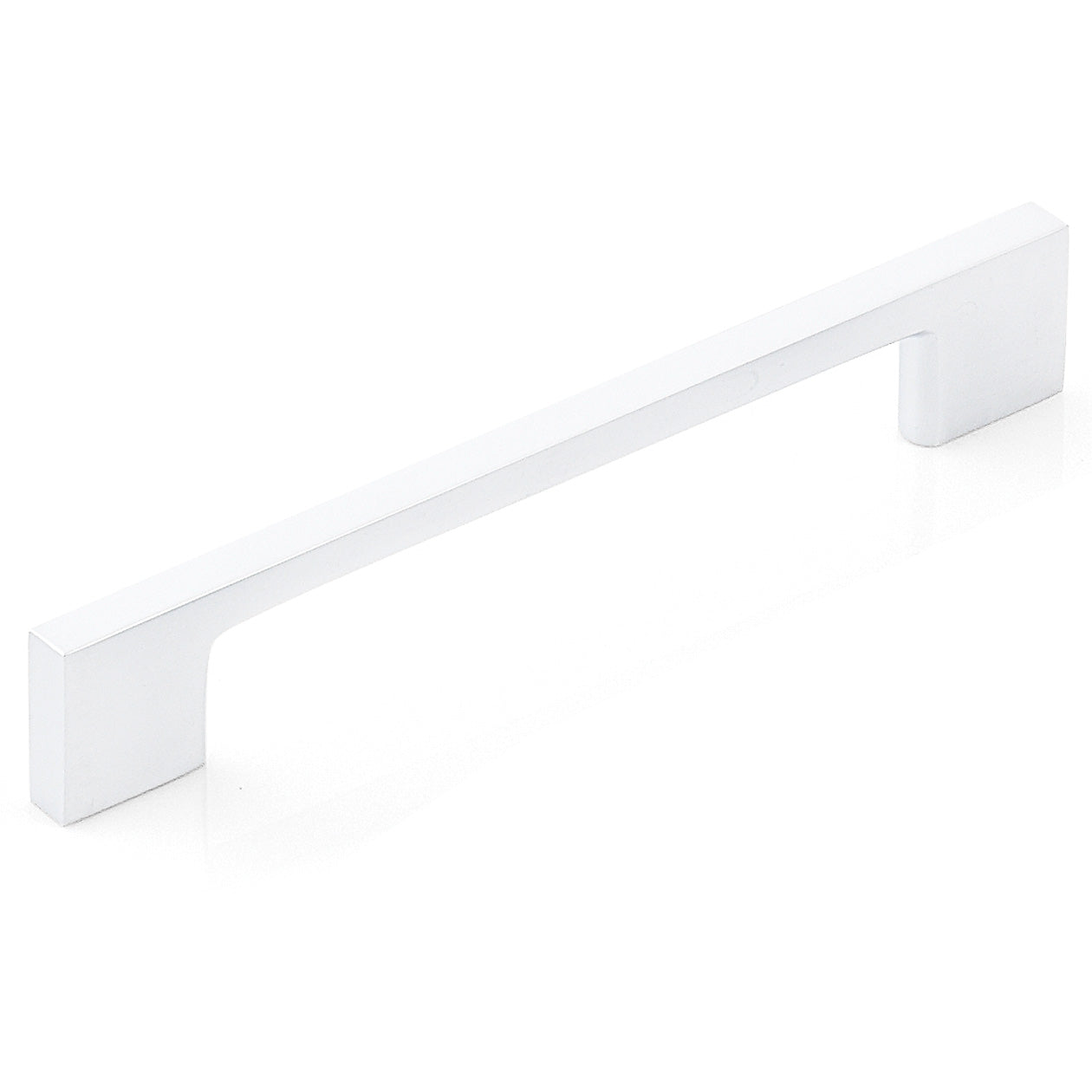 Momo LIVORNO cabinet pull handle in white with a sleek, modern design, mounted on a cabinet door.