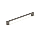 Momo LIVORNO cabinet pull handle in brushed nickel finish mounted on a wooden cabinet door.