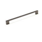 Momo LIVORNO cabinet pull handle with a modern brushed nickel finish, mounted on a cabinet door.