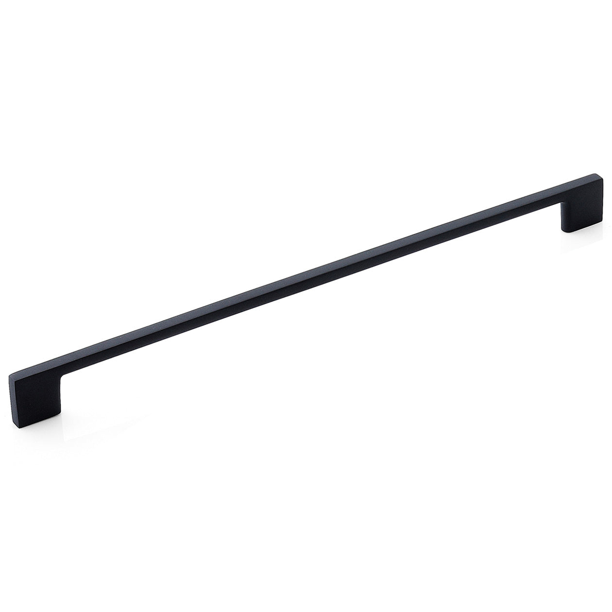 Momo LIVORNO cabinet pull handle in matte black finish with sleek, modern design, mounted on a wooden cabinet.