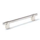 Momo MAIDA cabinet pull handle in brushed nickel finish, sleek modern design, mounted on a wooden cabinet door.