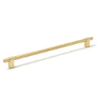 Momo MAIDA cabinet pull handle in black satin finish, mounted on a wooden cabinet door, showcasing sleek modern hardware.