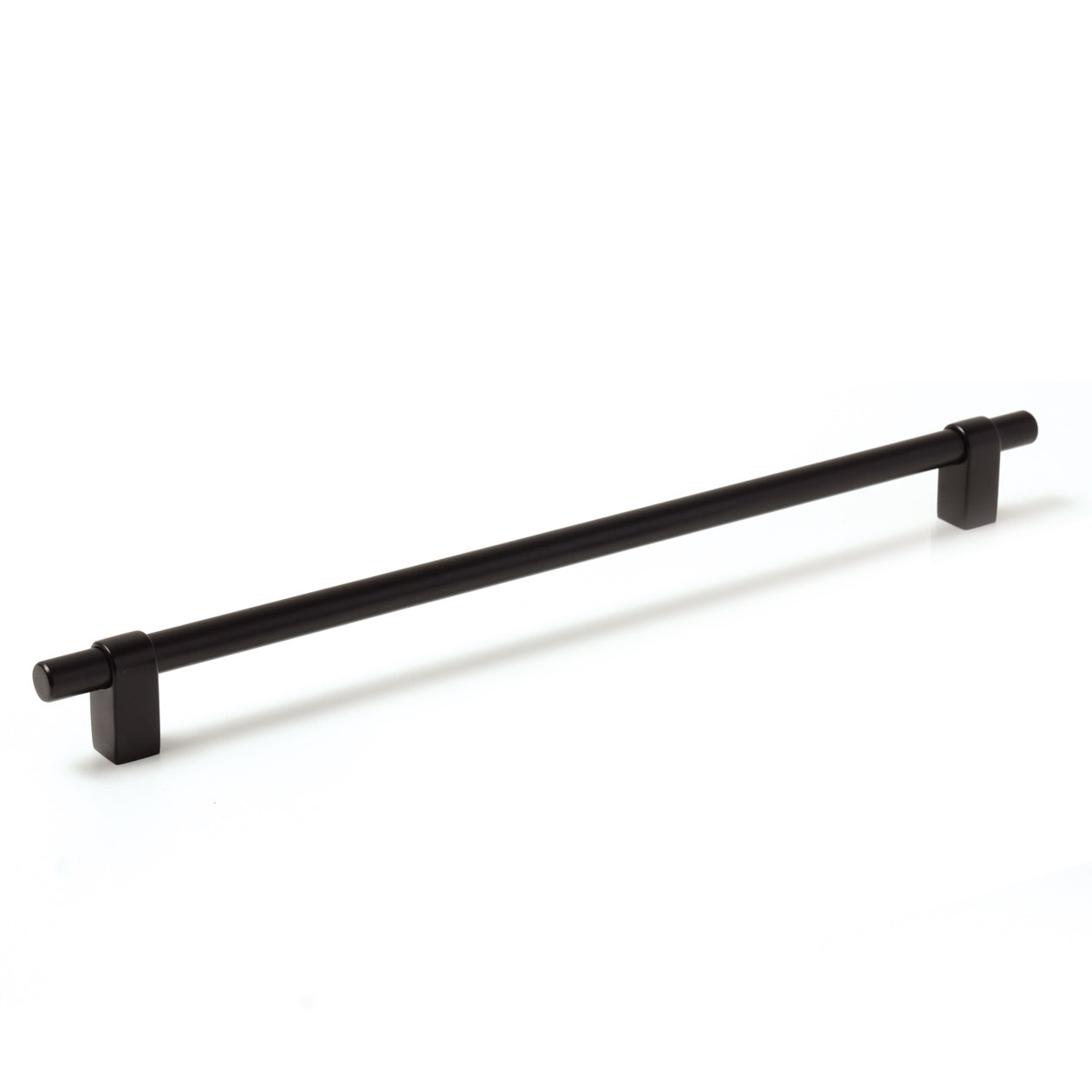 Momo MAIDA cabinet pull handle in matte black finish mounted on a wooden cabinet, showcasing sleek modern hardware design