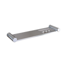 Metlam Lawson shower shelf and soap dish in polished stainless steel, wall-mounted with slot for soap and space for toiletries.