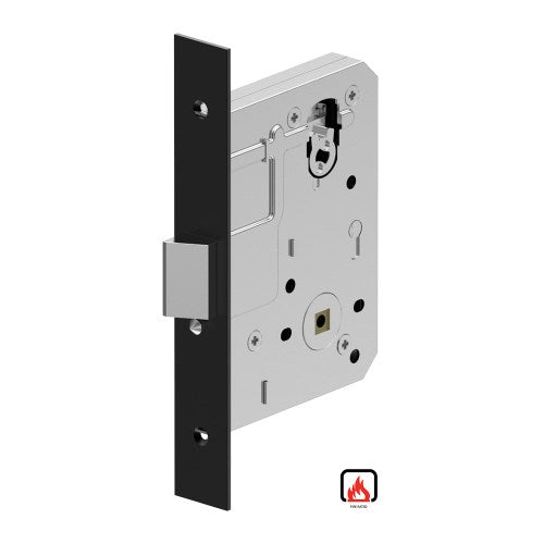Mortice Lock Case, 60mm Backset with Anti-lockout (kick-off) as standard, Fire Rated in Black