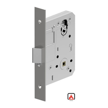 Mortice Lock Case, 60mm Backset with Anti-lockout (kick-off) as standard, Fire Rated in Satin Stainless