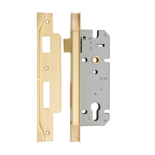 Mortice Lock Euro Rebated Brushed Gold PVD CTC85mm Backset 45mm in Brushed Gold PVD