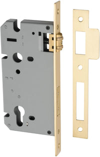 Mortice Lock Roller Euro Brushed Gold PVD CTC85mm Backset 60mm in Brushed Gold PVD