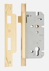 Mortice Lock Euro Rebated Brushed Gold PVD CTC85mm Backset 60mm in Brushed Gold PVD